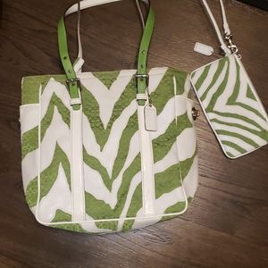 Coach #2555 Green Zebra Print Lmtd Ed Tote Bag